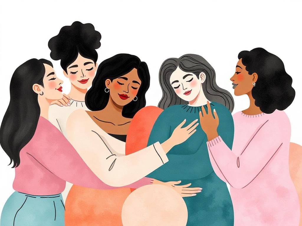 Diverse women supporting each other through reproductive journeys