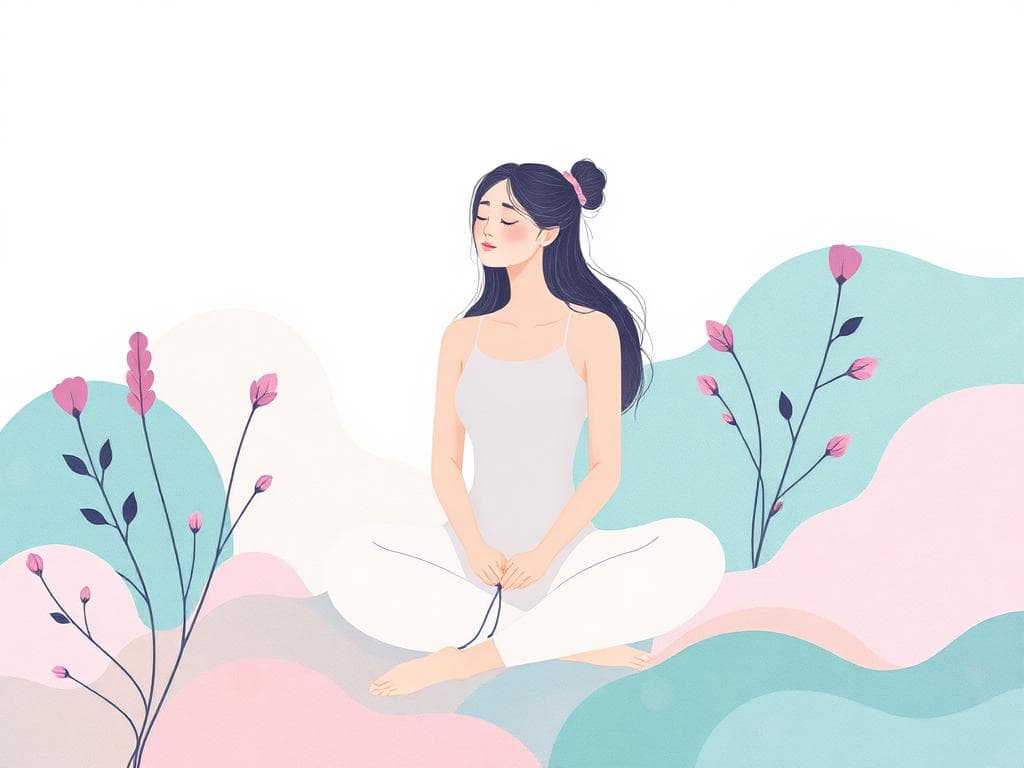 Woman meditating peacefully surrounded by nature